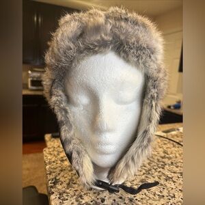 Cabelas Trapper Rabbit Fur Lined Ear Flaps Mad Bomber Hat size L Black